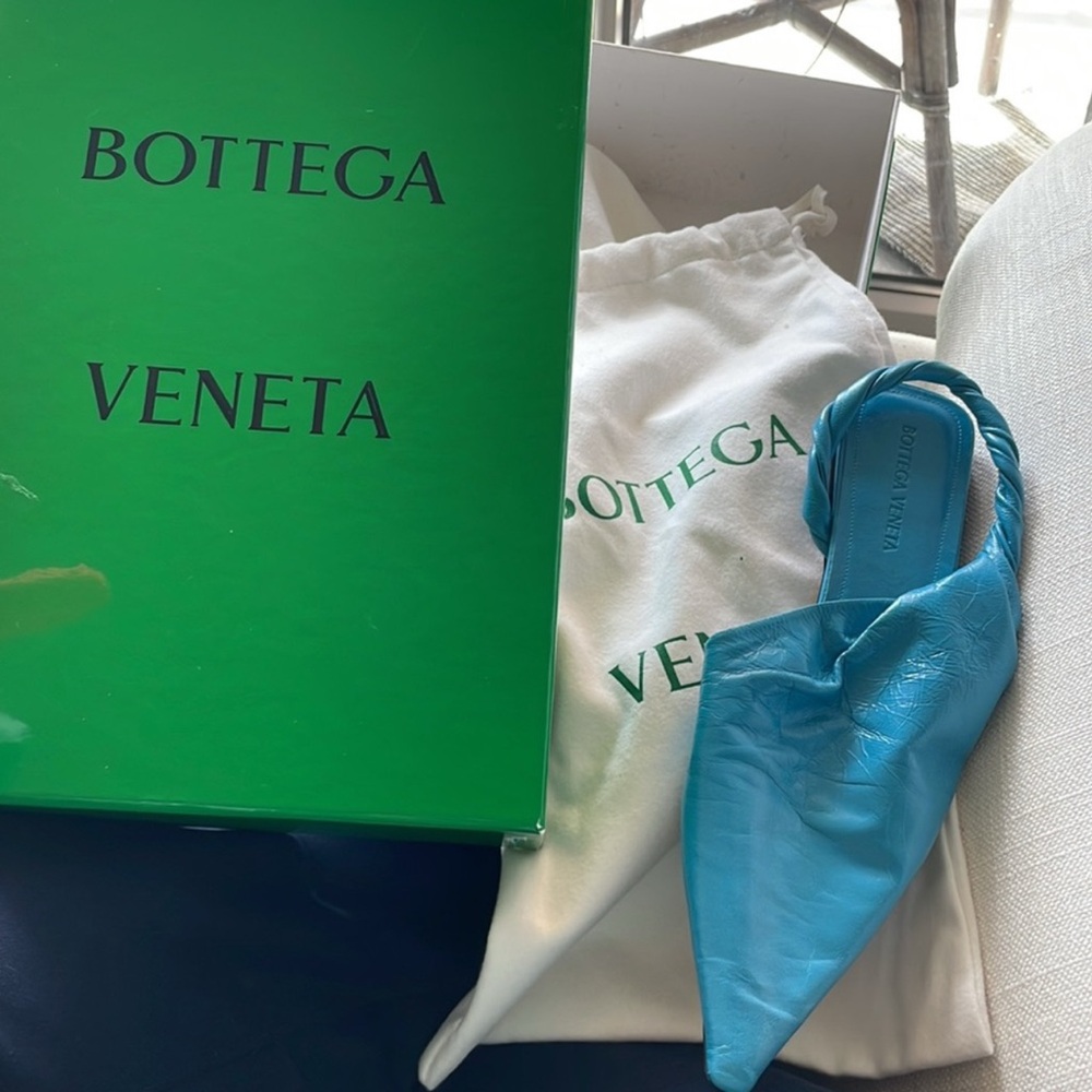Bottega Veneta Turquoise Leather Mules